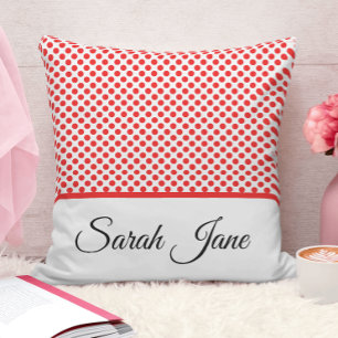 Minimalistisches Red Polka-Dots-Skript Kissen