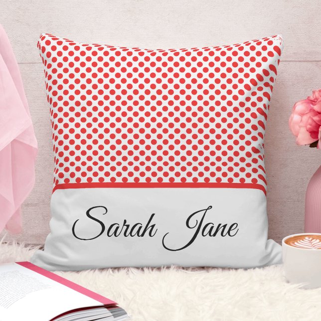 Minimalistisches Red Polka-Dots-Skript Kissen (Von Creator hochgeladen)