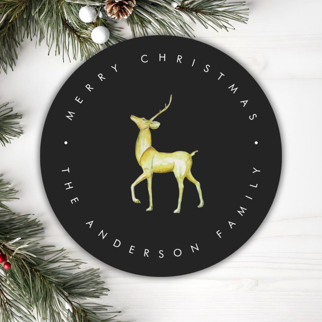 Minimalistisches Rentier Schwarz und Weiß Weihnach Runder Pappuntersetzer (Von Creator hochgeladen)