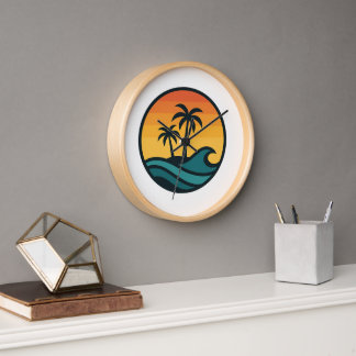 Minimalistisches Retro-Sunset-Logo - Palmen und Oz Uhr