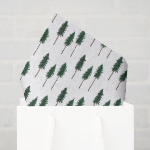 Minimalistisches Retro-Waldmuster mit Winterkiefer Seidenpapier