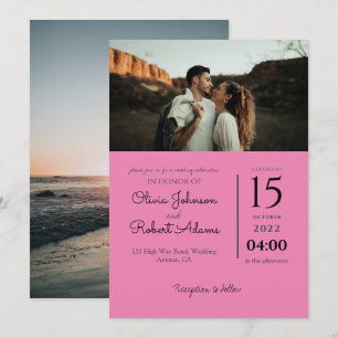Minimalistisches Rosa 2 Fotos Hochzeit Einladung