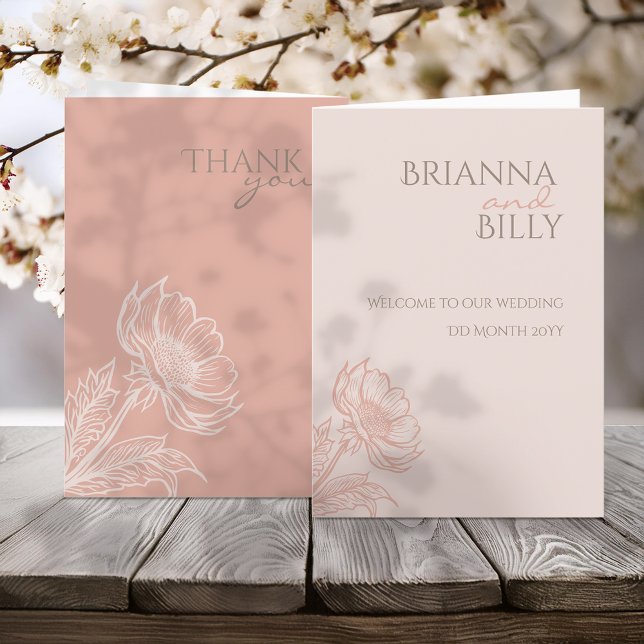 Minimalistisches rosa florales Hochzeitsprogramm Programm (Von Creator hochgeladen)