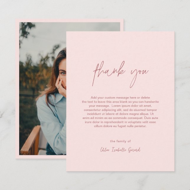 Minimalistisches Rosa Foto Moderne Beerdigung Dankeskarte (Vorne/Hinten)