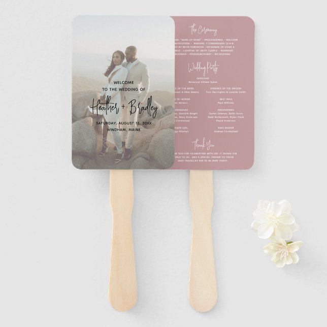 Minimalistisches rosa Foto Modernes Hochzeitsprogr Fächer (Vorne und Hinten)