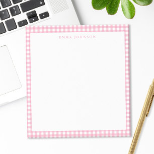 Minimalistisches rosa Gingham-Monogramm Notizblock