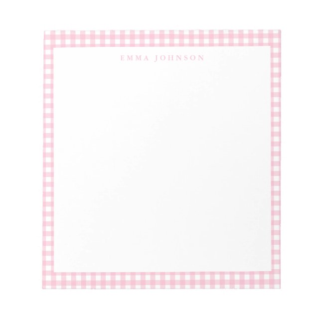 Minimalistisches rosa Gingham-Monogramm Notizblock (Vorderseite)