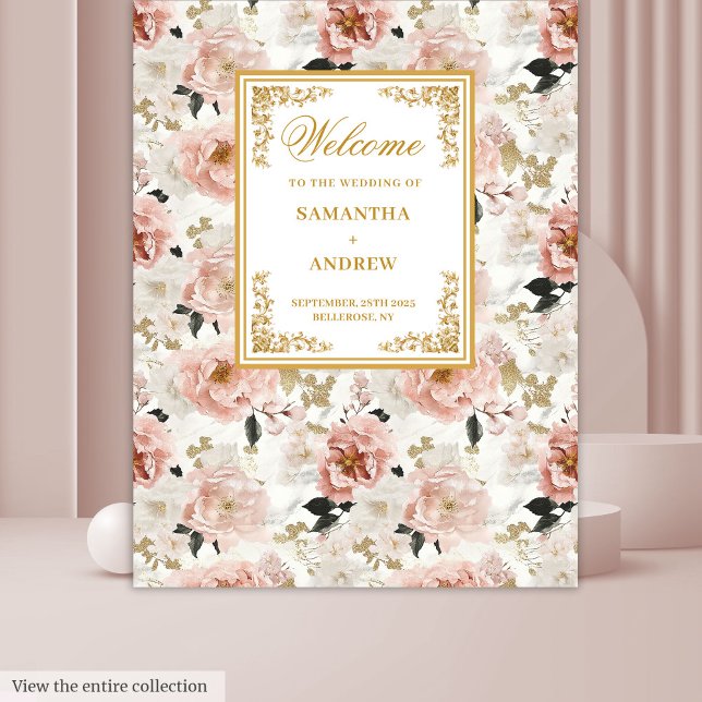 Minimalistisches rosa Hochzeitsbanner Wandteppich (Minimalist dusty pink ivory floral wedding banner Tapestry)