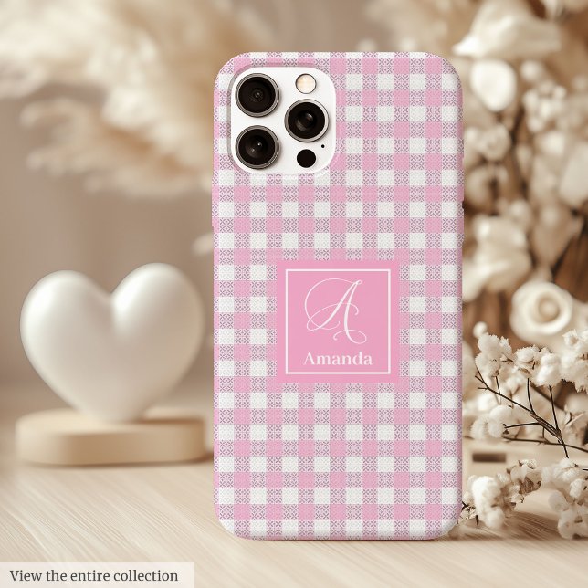 Minimalistisches rosa Karo iPhone-Case – Eleganter Case-Mate iPhone Hülle (Minimalist Pink Plaid iPhone Case – Elegant Style)