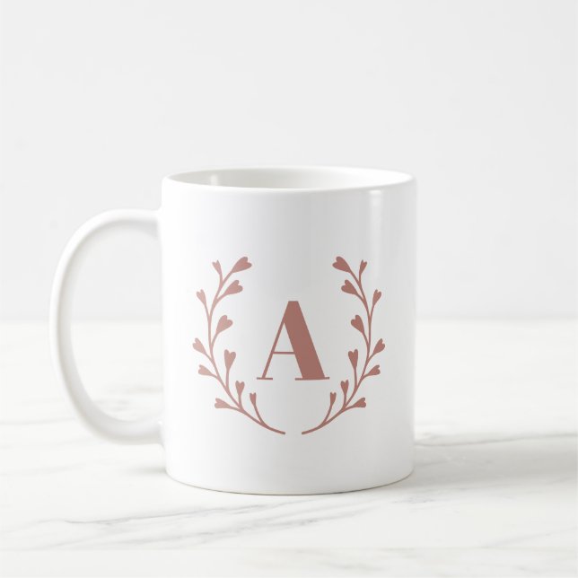 Minimalistisches rosa Kraut-Monogramm Kaffeetasse (Links)