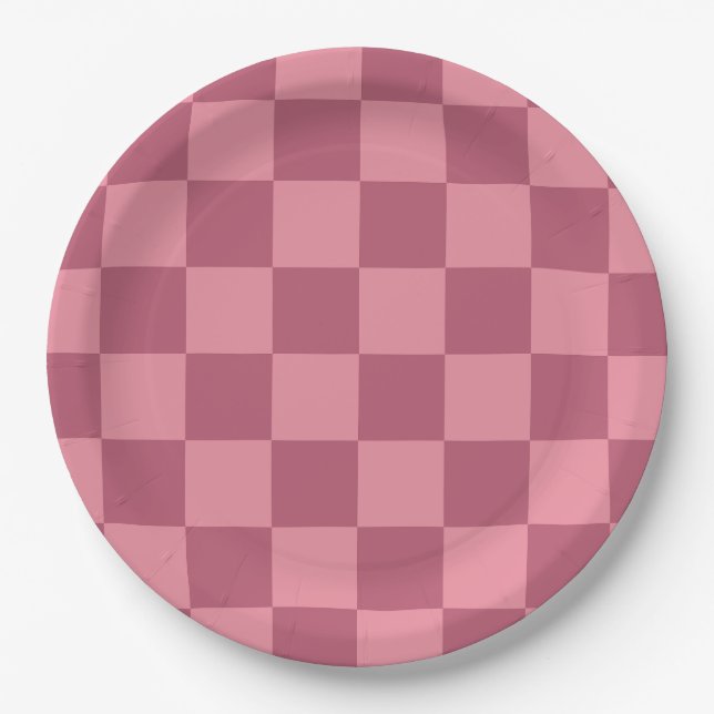 Minimalistisches rosa Schachbrettmuster Pappteller (Vorderseite)