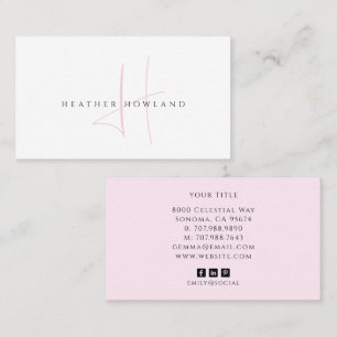 Minimalistisches rosa Schriftmonogramm-Name Visitenkarte