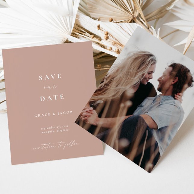 Minimalistisches Rosa-Script-Foto Save the Date (Von Creator hochgeladen)