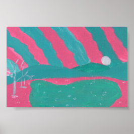 Minimalistisches Rosa und grüne Landschaft Print Poster