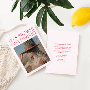 Minimalistisches Rosa und Rotes Foto Brautparty I Einladung