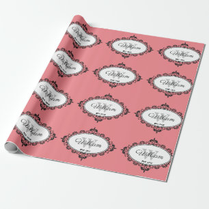 Minimalistisches rosa Vintage-Damaskus-Monogramm Geschenkpapier