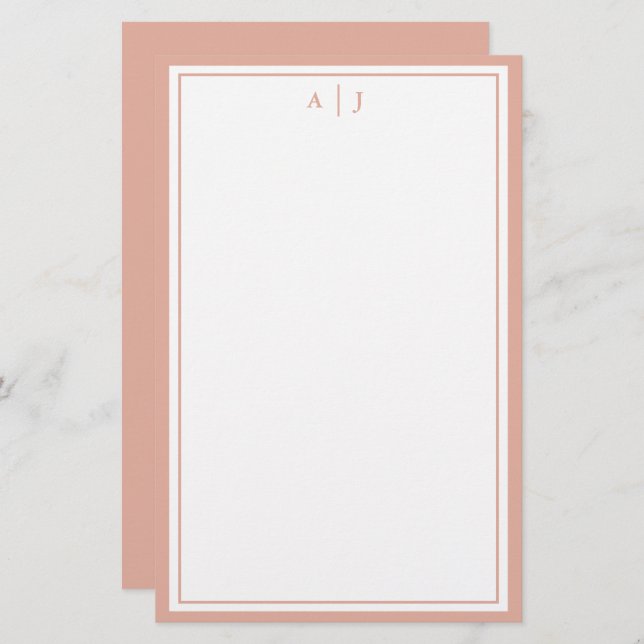 Minimalistisches Rosa Zwei-Bänder-Monogramm Briefpapier (Vorne/Hinten)
