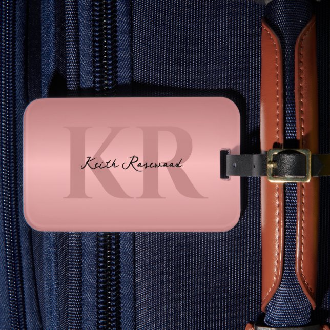 Minimalistisches Rosegold Monogramm Gepäckanhänger (Vorderseite Insitu 4)