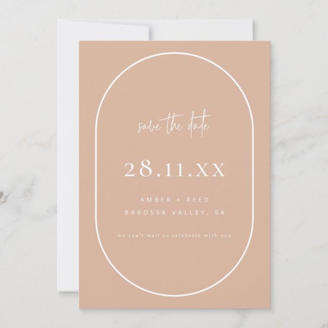 Minimalistisches Rot, Dusty Pink, Doppelbogen Retr Save The Date (Vorderseite)