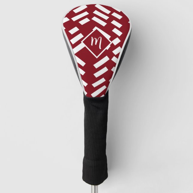 Minimalistisches, rotes, diagonales Muster, Monogr Golf Headcover (Vorderseite)