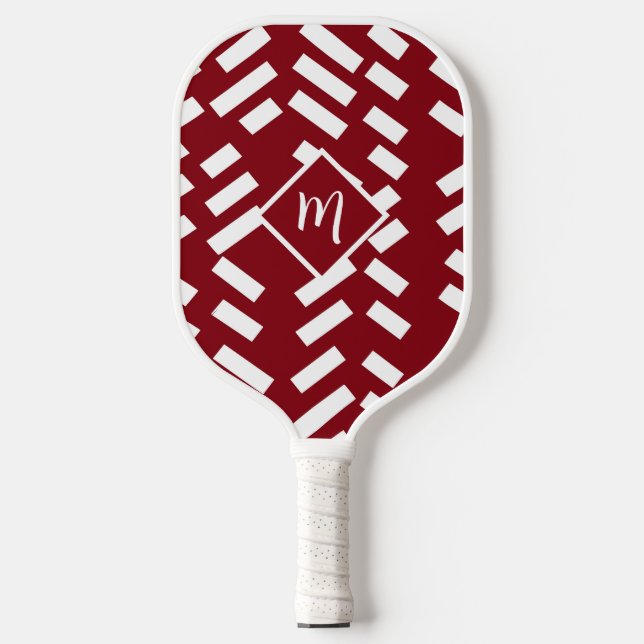 Minimalistisches, rotes, diagonales Muster, Monogr Pickleball Schläger (Vorderseite)
