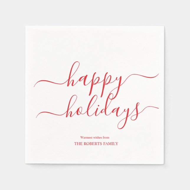 Minimalistisches Rotes Happy Holidays Elegante Typ Serviette (Vorderseite)