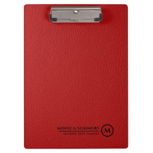 Minimalistisches rotes Leder personalisierter Text Klemmbrett