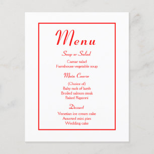 Minimalistisches rotes modernes Hochzeitsmenü