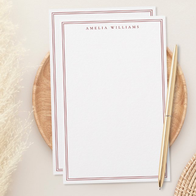 Minimalistisches rotes Monogramm mit zwei Rändern Briefpapier (Von Creator hochgeladen)