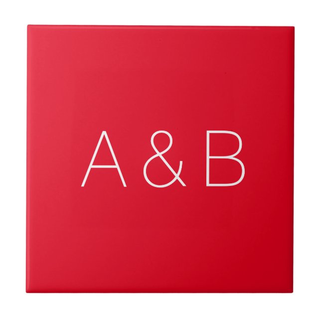 Minimalistisches rotes Pärchen-Monogramm Fliese (Vorderseite)