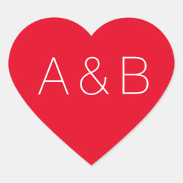 Minimalistisches rotes Pärchen-Monogramm Herz-Aufkleber