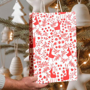Minimalistisches rotes Rentier, Blattwerk-Weihnach Mittlere Geschenktüte