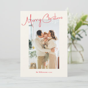Minimalistisches rotes Schriftcustom-Foto-Weihnach Feiertagskarte