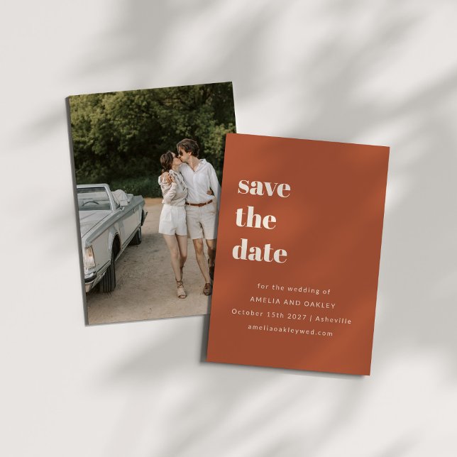 Minimalistisches Rust Fall Retro Simple Wedding Fo Save The Date (Von Creator hochgeladen)