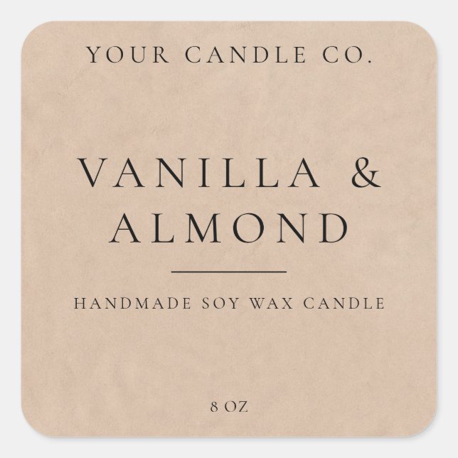 Minimalistisches Rustikal-Kraft-Kerzensiegel Quadratischer Aufkleber (Vorderseite)