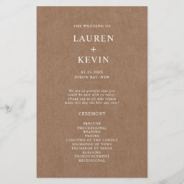 Minimalistisches rustikales Hochzeitsprogramm