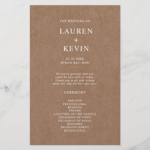 Minimalistisches rustikales Hochzeitsprogramm