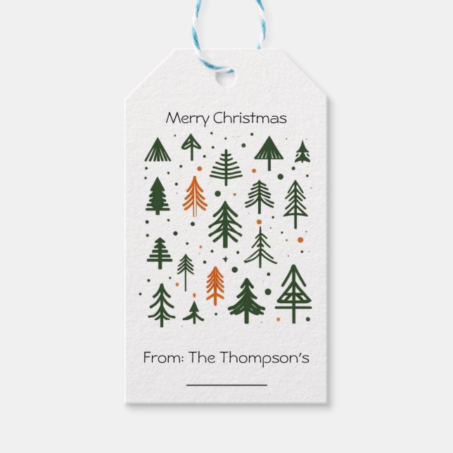 Minimalistisches rustikales Kiefernbaumdesign Weih Geschenkanhänger (Vorderseite)