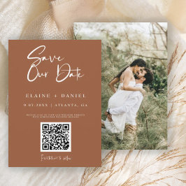 Minimalistisches rustikales Script QR Code Foto Save The Date