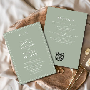 Minimalistisches Sage Green All in One QR Code Wed Einladung