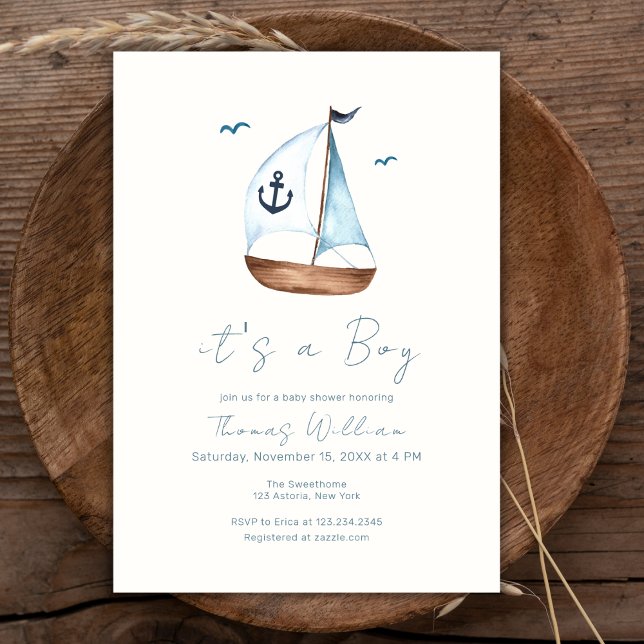 Minimalistisches Sailboat Anchor Kinderdusche Einladung (Minimalist Sailboat Anchor Baby Shower Invitation)