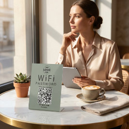 Minimalistisches Salbei Grün Geschäft WiFi QR Code Sockelschild