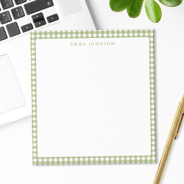 Minimalistisches Salbeigrün Gingham Monogramm Notizblock