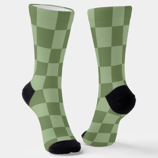 Minimalistisches Salbeigrün-Schachbrettmuster Socken (Gewinkelt)