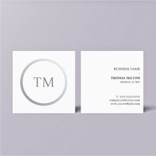 Minimalistisches sauberes falsches Silber-Monogram Quadratische Visitenkarte