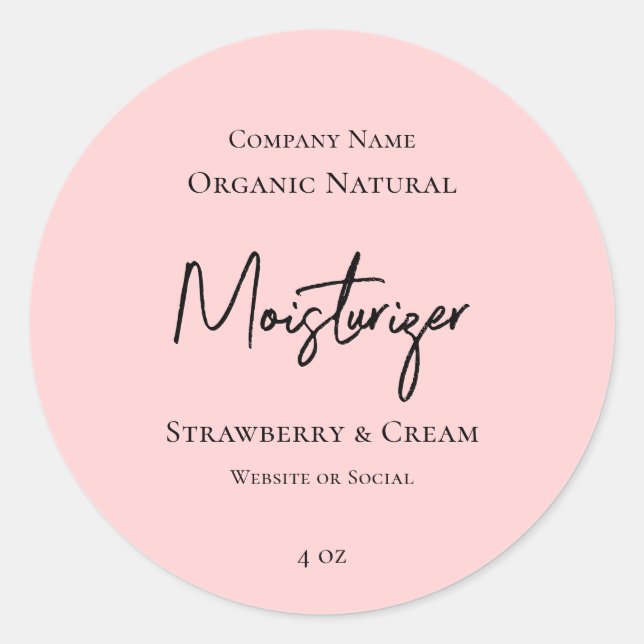 Minimalistisches, sauberes Rosa Hautpflegestikett Runder Aufkleber (Vorderseite)
