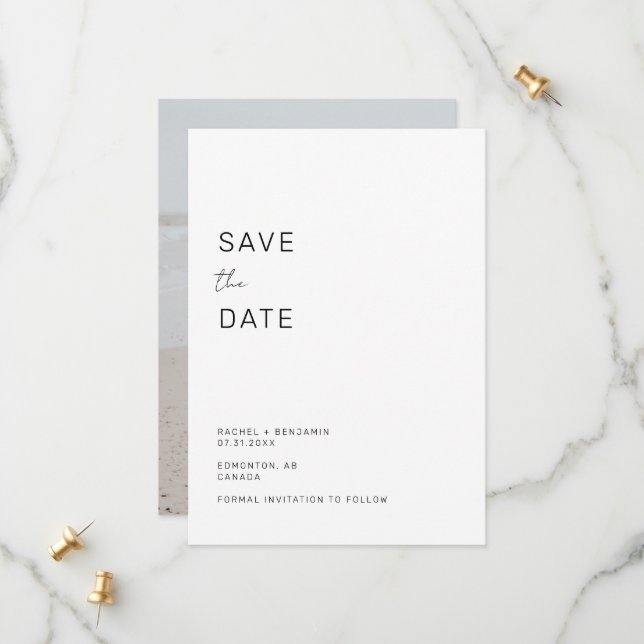 Minimalistisches Save the Date Foto Einfaches Eleg (Vorderseite/Rückseite Beispiel)