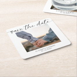 Minimalistisches Save the Date Foto Modernes Skrip Rechteckiger Pappuntersetzer