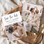 Minimalistisches Save the Date handgeschriebenes F<br><div class="desc">Modernes und elegantes handgeschriebenes Skript-Foto Save the Date Hochzeitskarte. Die Save the Date einladende Einladungskarte beinhaltet eine schicke und stilvolle Typografie mit einem einfachen und minimalistischen Design auf weißem Hintergrund,  mit dem Sie Ihre individuelle Verlobung-Fotografie hinzufügen können.</div>