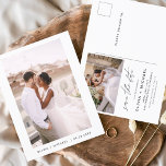 Minimalistisches Save the Date Postkartenskript-Fo Postkarte<br><div class="desc">Hochzeit Speichern Sie die Datumskarten,  die ein Foto auf der Vorderseite haben. Die Save the Date-Karten enthalten eine moderne,  handgeschriebene,  kursive Schriftzeichen-Typografie,  die elegant,  einfach und modern nach einem einfachen Hochzeitstag-Fest zu verwenden sind.</div>